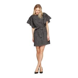 Who What Wear Pinstriped Ruffle Sleeve Boatneck Tie Waist Shift Dress. Size XL.